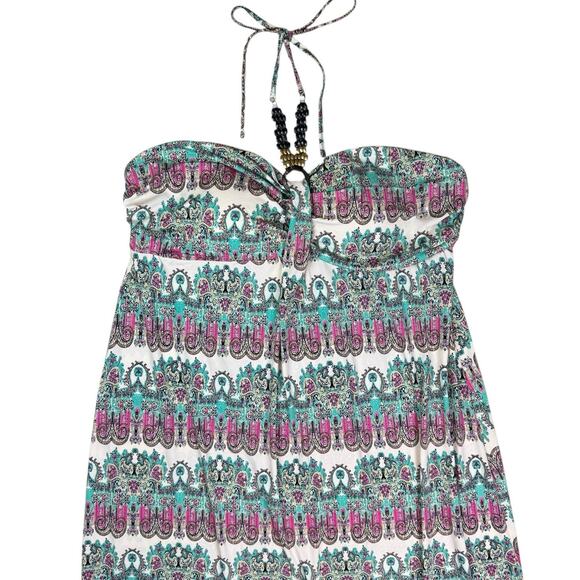 Cato NWT Plus Tropical Escape Fuchsia Rose Beaded Strapless Halter Maxi Dress - Picture 3 of 8